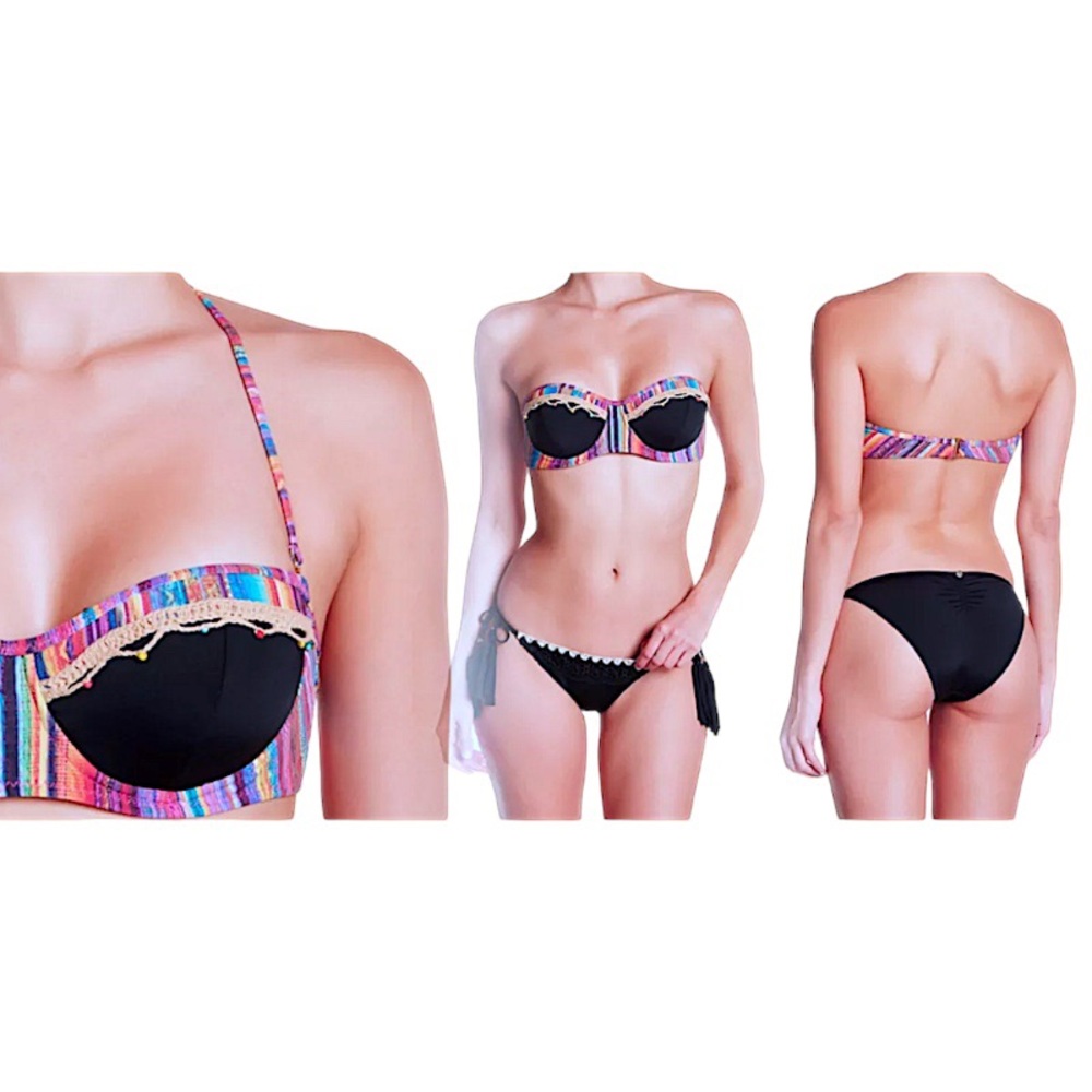 $108 ale alessandra Underwire Bikini Top Small 2 4 Optional Strap Beaded Crochet